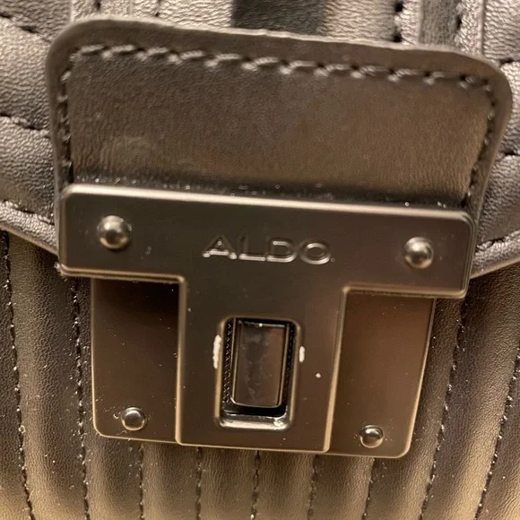 NWOT Aldo Black Quilted Handbag Crossbody Bag with Pom Pom Accessory - Picture 7 of 8